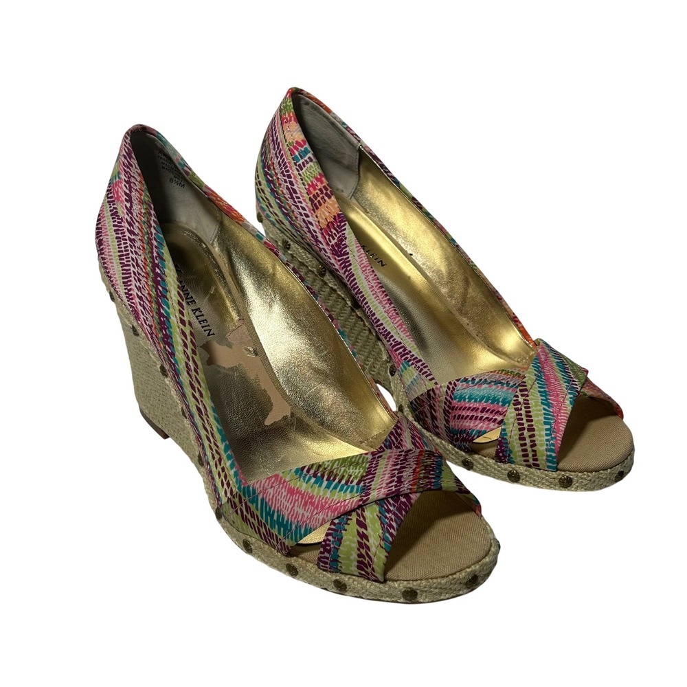 Anne Klein Sunkiss Womens 8.5M Pink Combo Multi Color Espadrille‎ Wedge Sandals